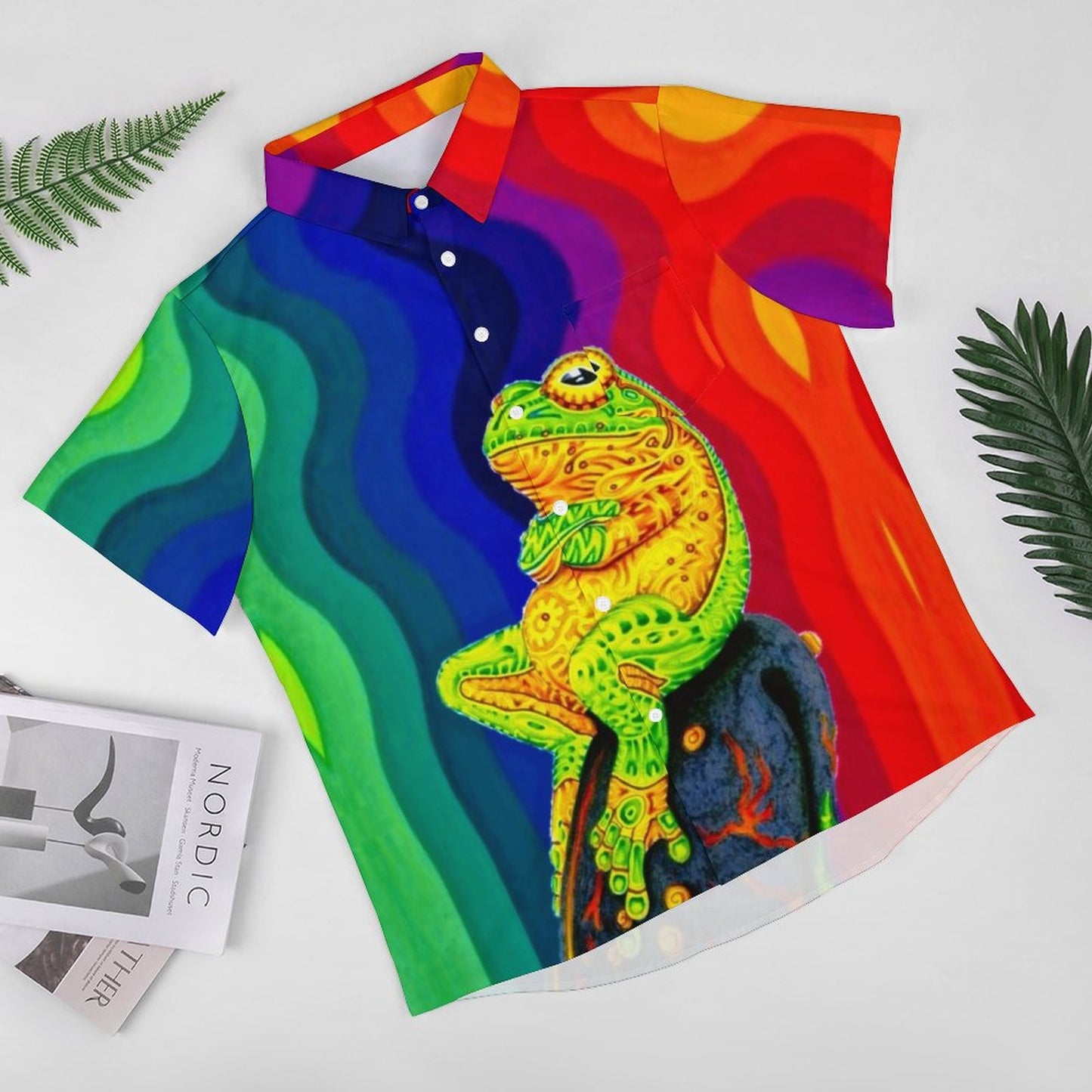 Men's Hawaiian Frog Print Casual Short Sleeve Shirt 2306102682