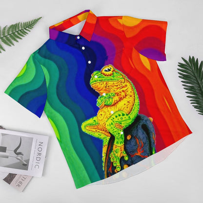 Men's Hawaiian Frog Print Casual Short Sleeve Shirt 2306102682