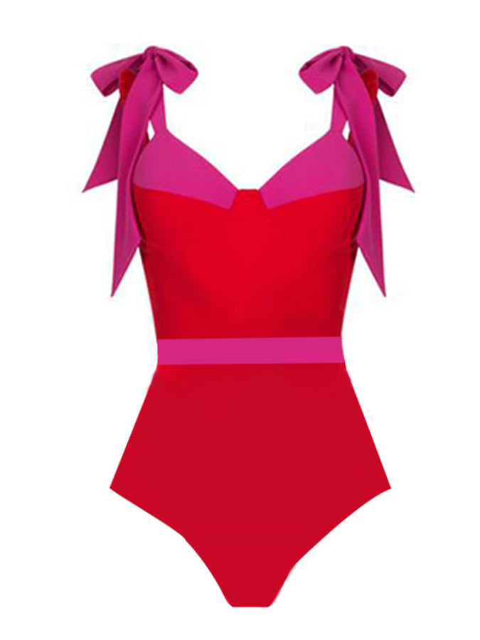 Sling Adjustable Color Block One Piece Swimsuit and Cover Up