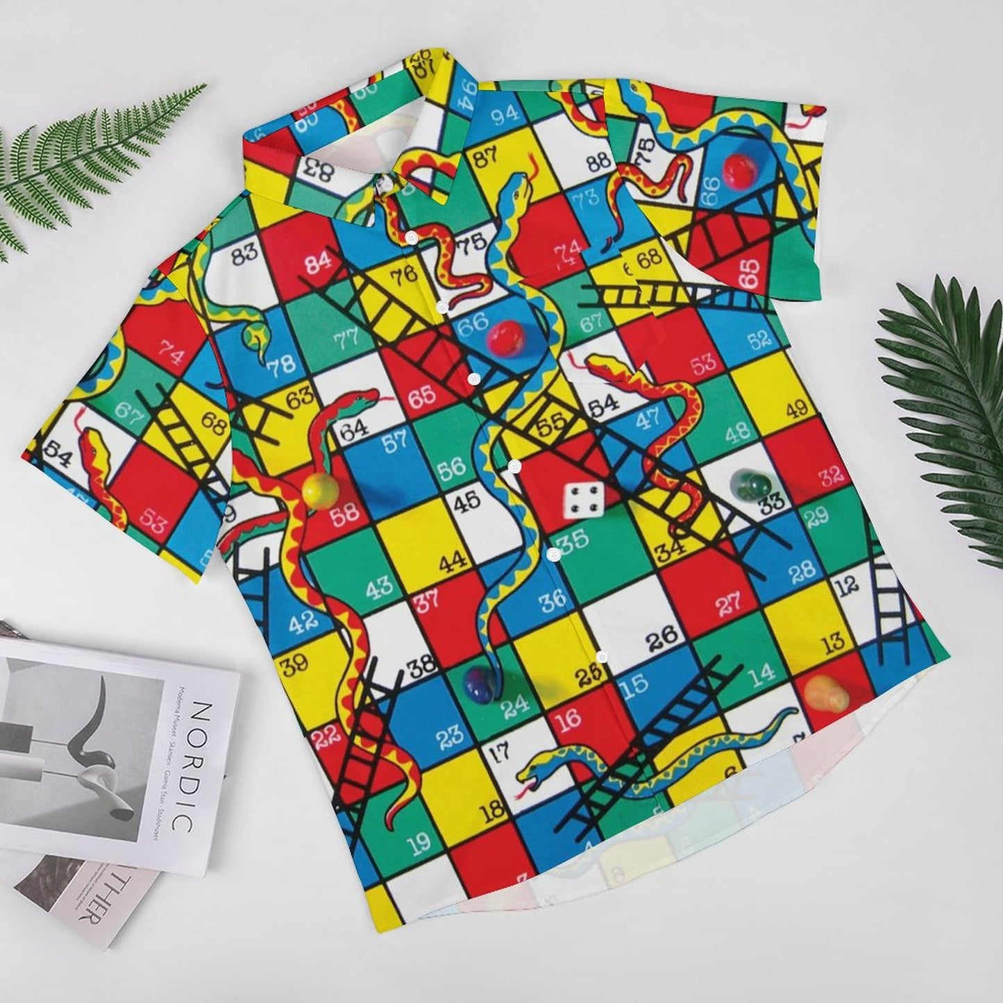 Men's Snakes N Ladders Print Casual Short Sleeve Shirt 2306102513