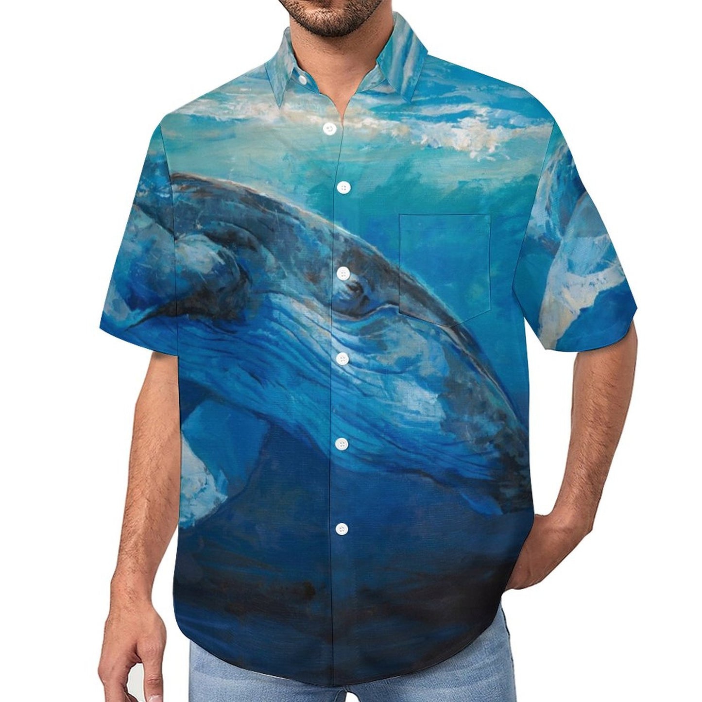 Men's Oil Painting Art Whale Print Vacation Hawaiian Shirt 2305106497