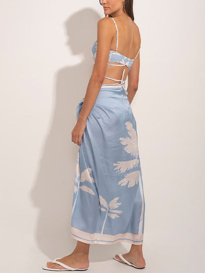 Fashion Print Beach One Piece Swimsuit and Cover Up