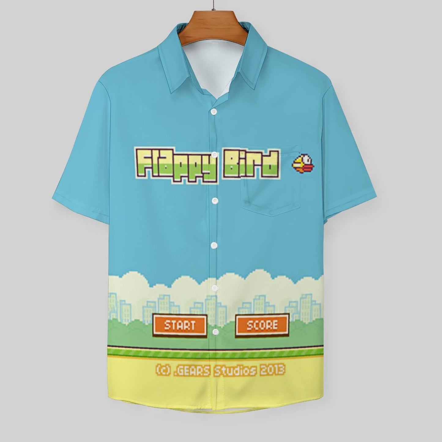 Men's Flappy Bird Print Casual Short Sleeve Shirt 2306102511