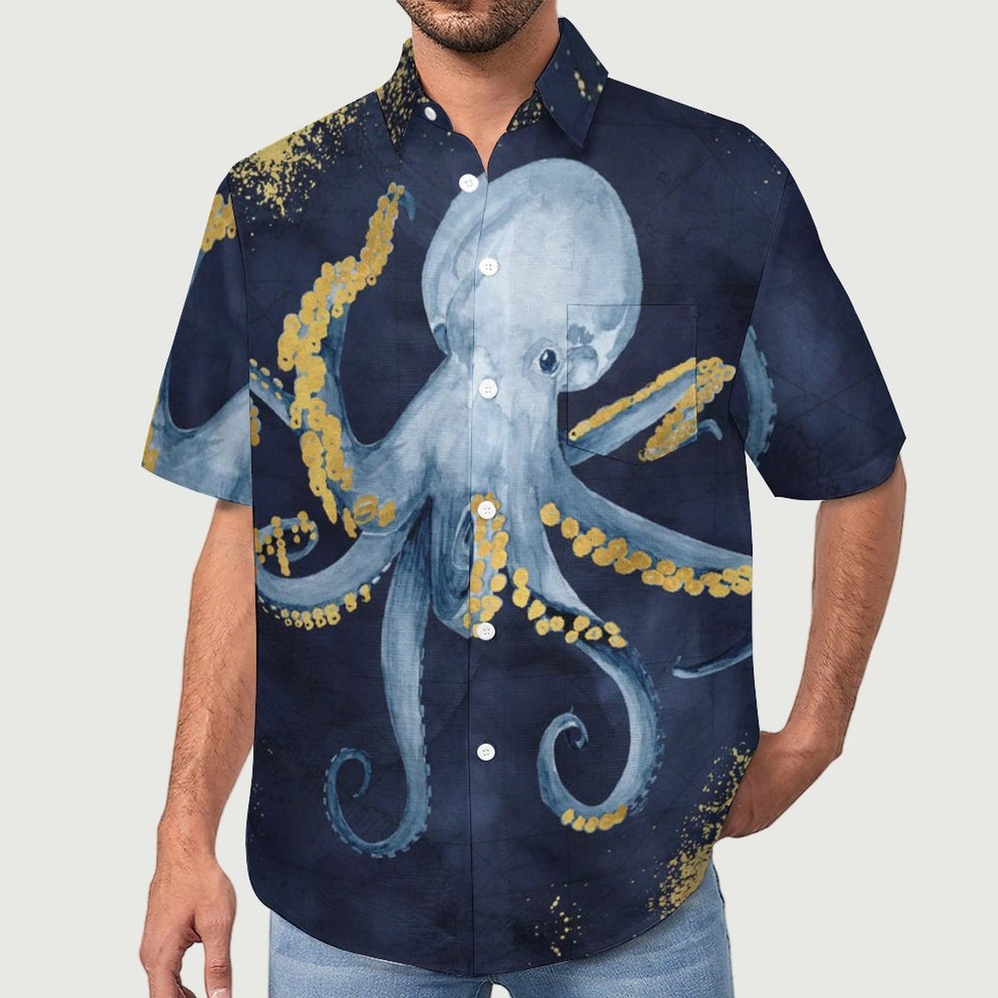 Men's Octopus Painted Print Vacation Hawaiian Shirt 2305106280