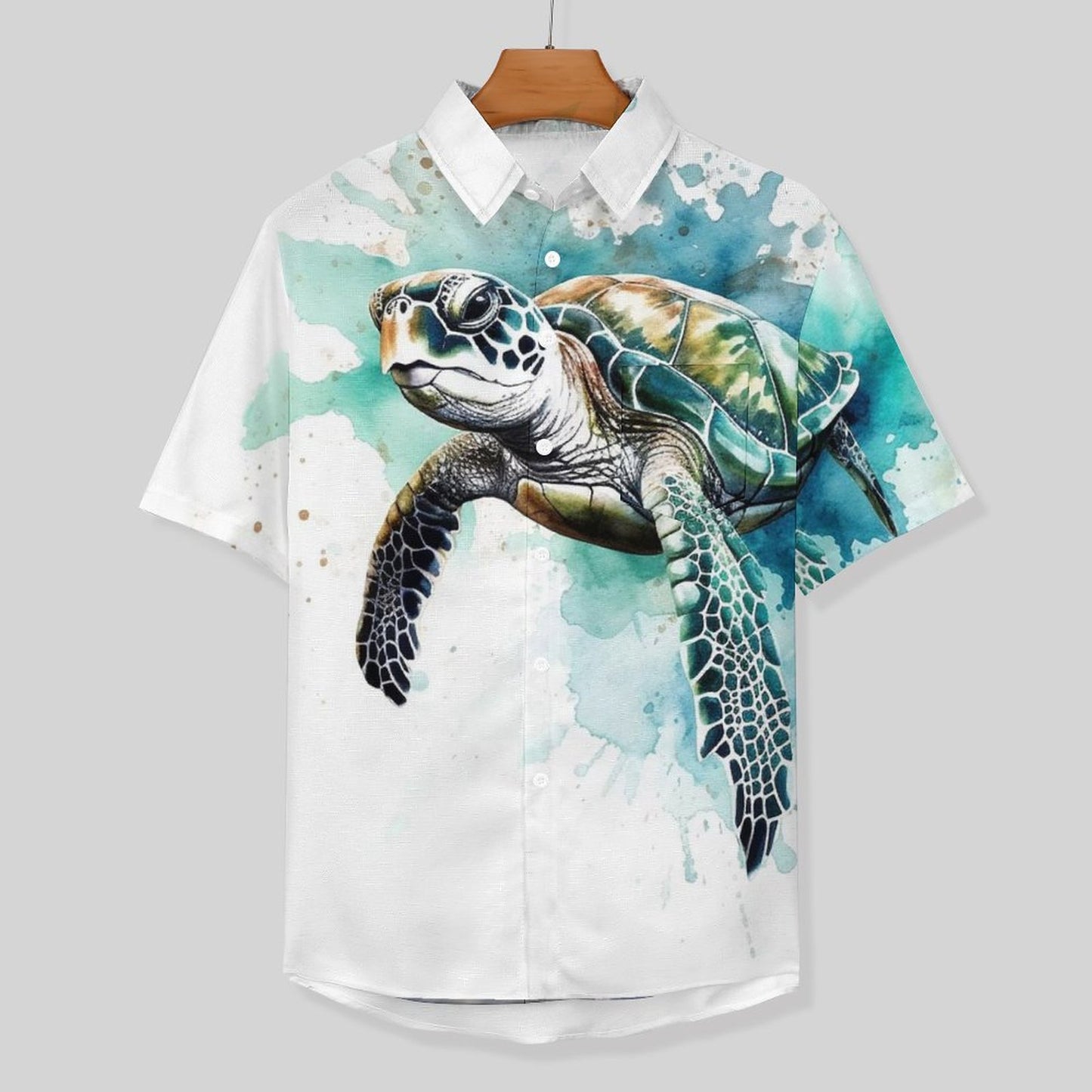 Men's Watercolor Turtle Art Print Vacation Hawaiian Shirt