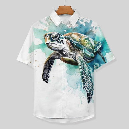 Men's Watercolor Turtle Art Print Vacation Hawaiian Shirt