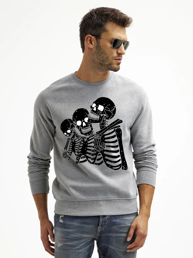 Unisex Round Neck Casual Skeleton Printed Long Sleeve Sweatshirt