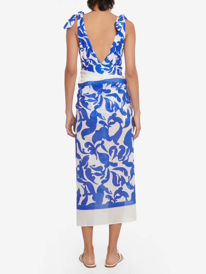 Blue Printed Swimsuit  and Coverup