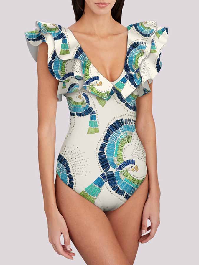 Fashion Print Ruffle One-Piece Swimsuit