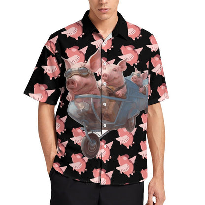 Men's Hawaiian Flying Pig Print Resort Shirt 2306101862