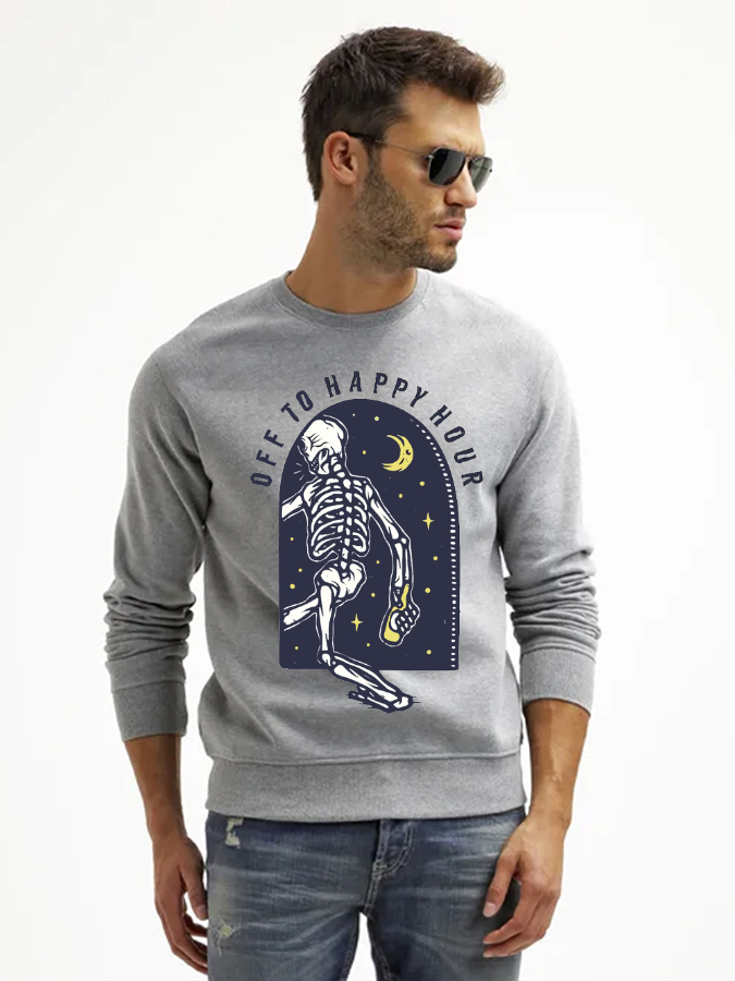 Unisex Round Neck Casual Skeleton Printed Long Sleeve Sweatshirt