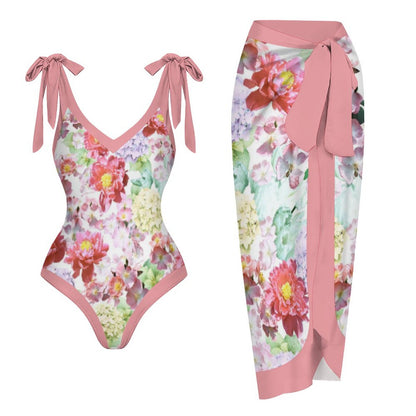 Casual Printed One-Piece Swimsuit And Cover Up 2305102665