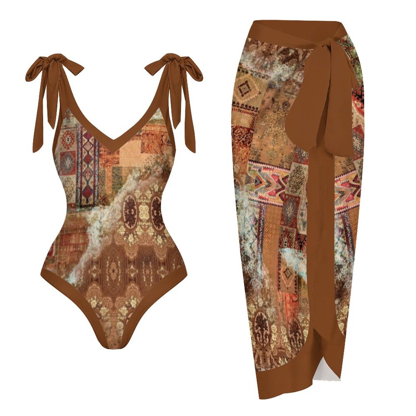 Casual Printed One-Piece Swimsuit And Cover Up 2305102833
