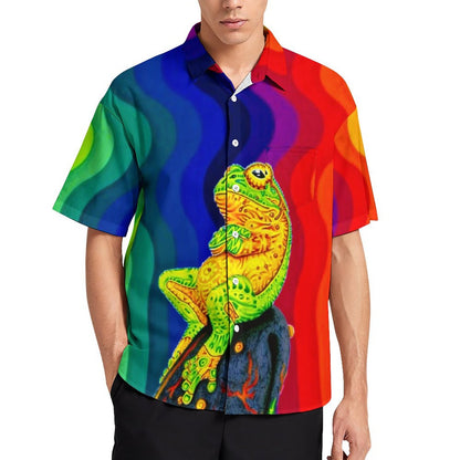 Men's Hawaiian Frog Print Casual Short Sleeve Shirt 2306102682