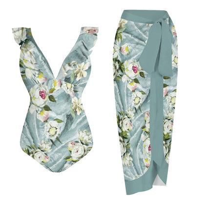 Casual Printed One Piece Swimsuit And Cover Up 2306101712