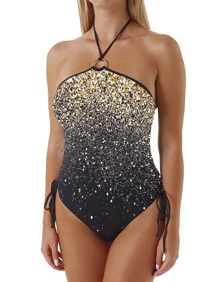 Star Print One Piece Swimsuit And Cover Up