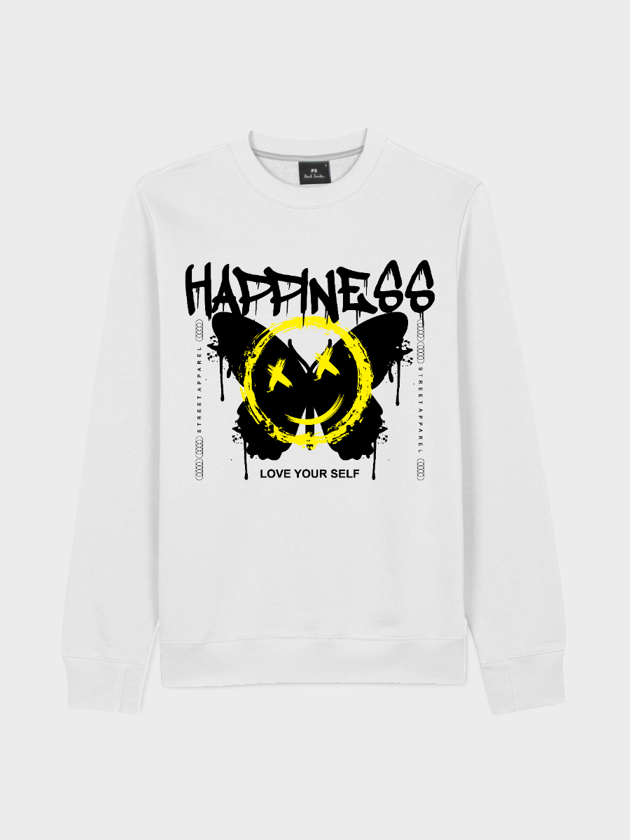 Men's Happiness Round Neck Casual Printed Long Sleeve Sweatshirt