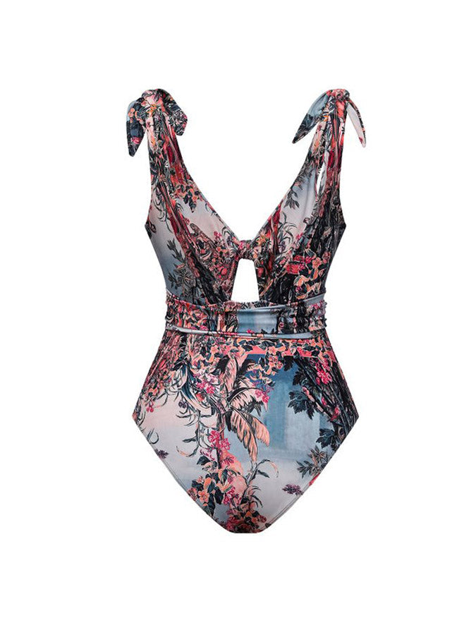 Fashion Print Tie One Piece Swimsuit