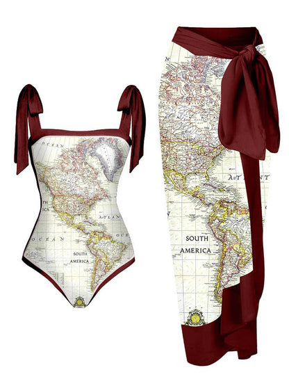 Printed Lace Up Chic One Piece Swimsuit