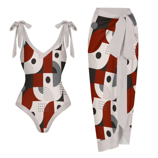 Casual Printed One-Piece Swimsuit And Cover Up 2305102469