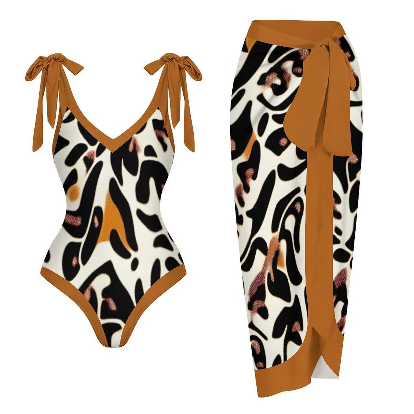 Casual Printed One-Piece Swimsuit And Cover Up 2305102497