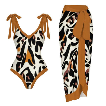 Casual Printed One-Piece Swimsuit And Cover Up 2305102497
