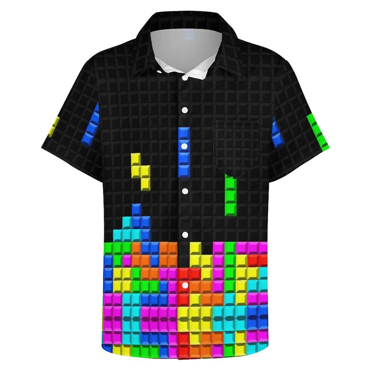 Men's Tetris Print Casual Short Sleeve Shirt 2306102366