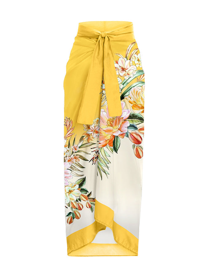Fashion Vintage Gradient Floral Print Ruffled One Piece Swimsuit Set