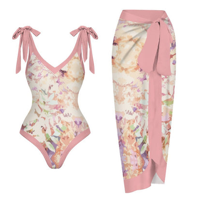 Casual Printed One Piece Swimsuit And Cover Up 2305104466