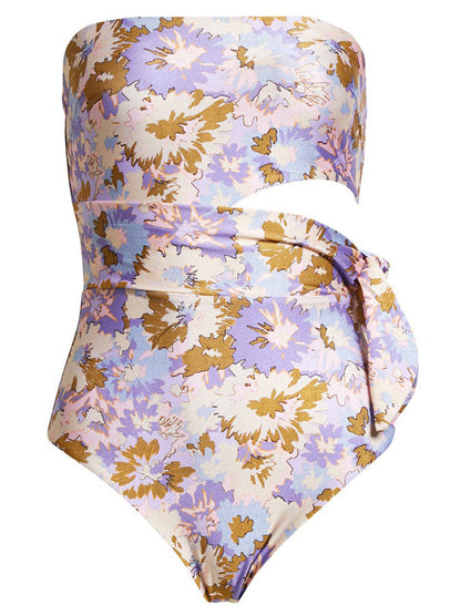 Bandeau Print Tie One Piece Swimsuit