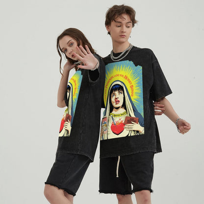 Unisex Vintage Solid Wash Denim T-Shirts