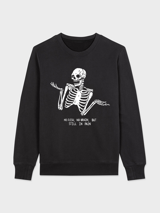 Unisex Round Neck Casual Skeleton Printed Long Sleeve Sweatshirt