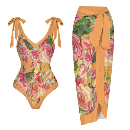 Casual Printed One-Piece Swimsuit And Cover Up 2305102821