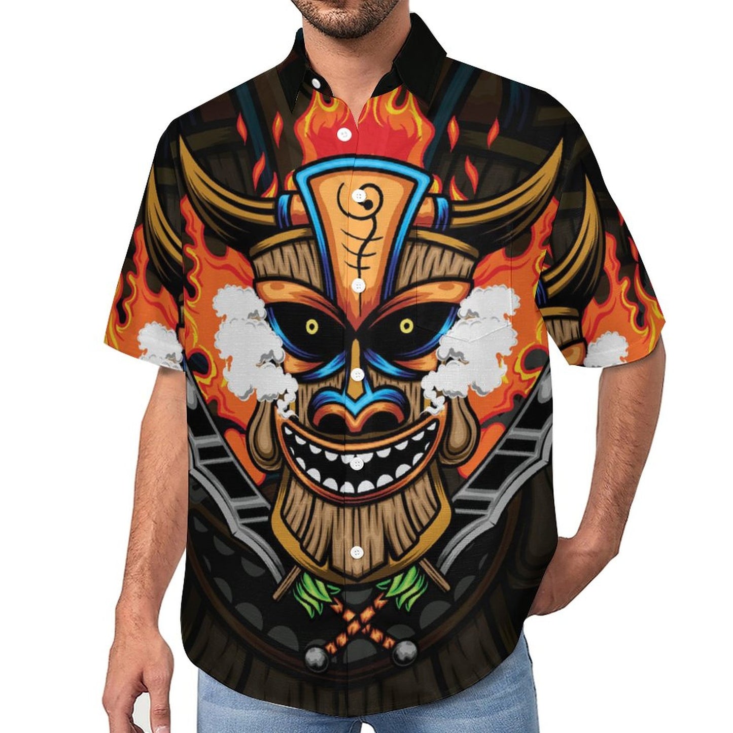 Men's TIKI Print Casual Short Sleeve Shirt 2306102581