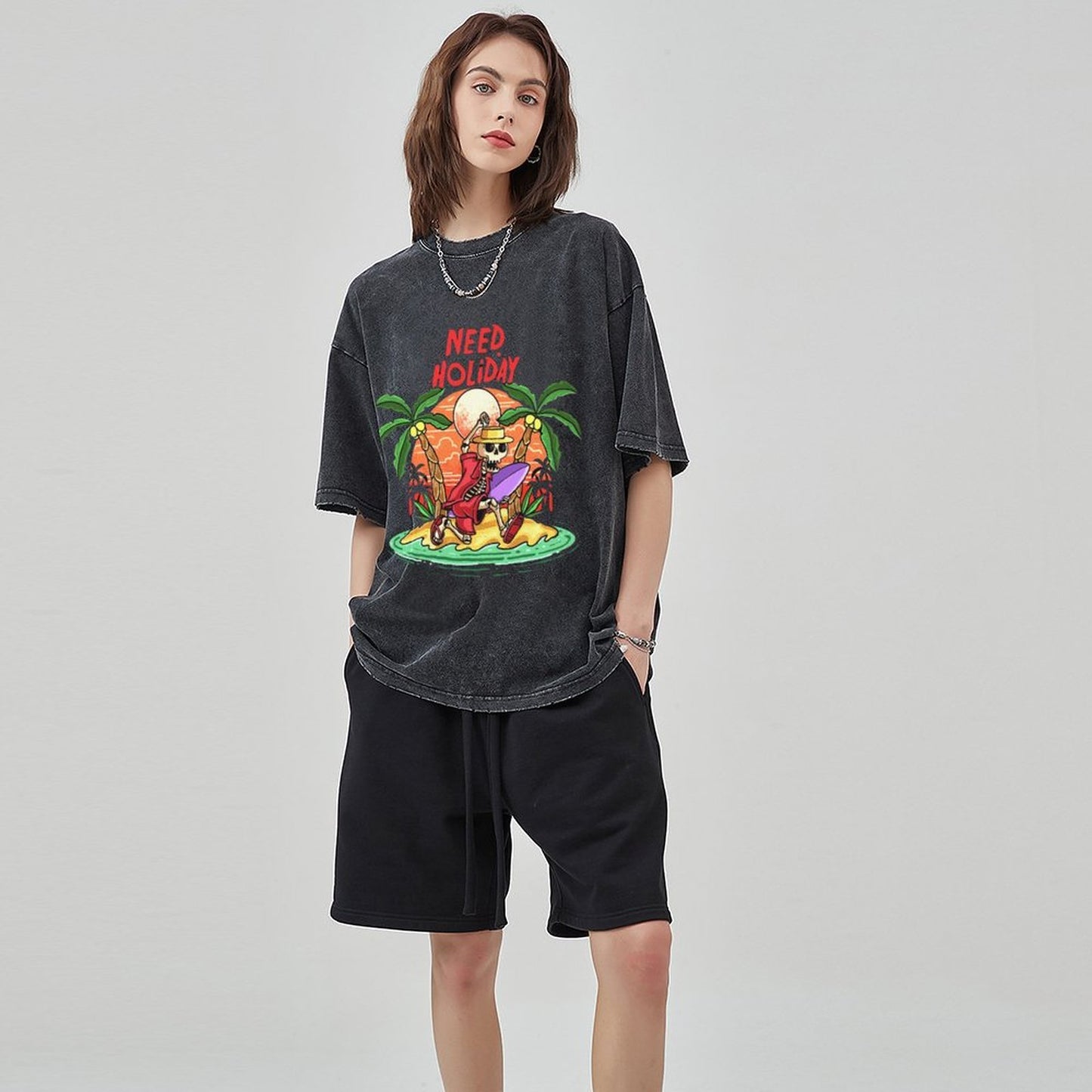 Unisex Vintage Solid Wash T-Shirts 2305104078