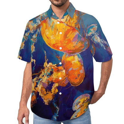 Men's Oil Painting Art Jellyfish Print Vacation Hawaiian Shirt 2305106500