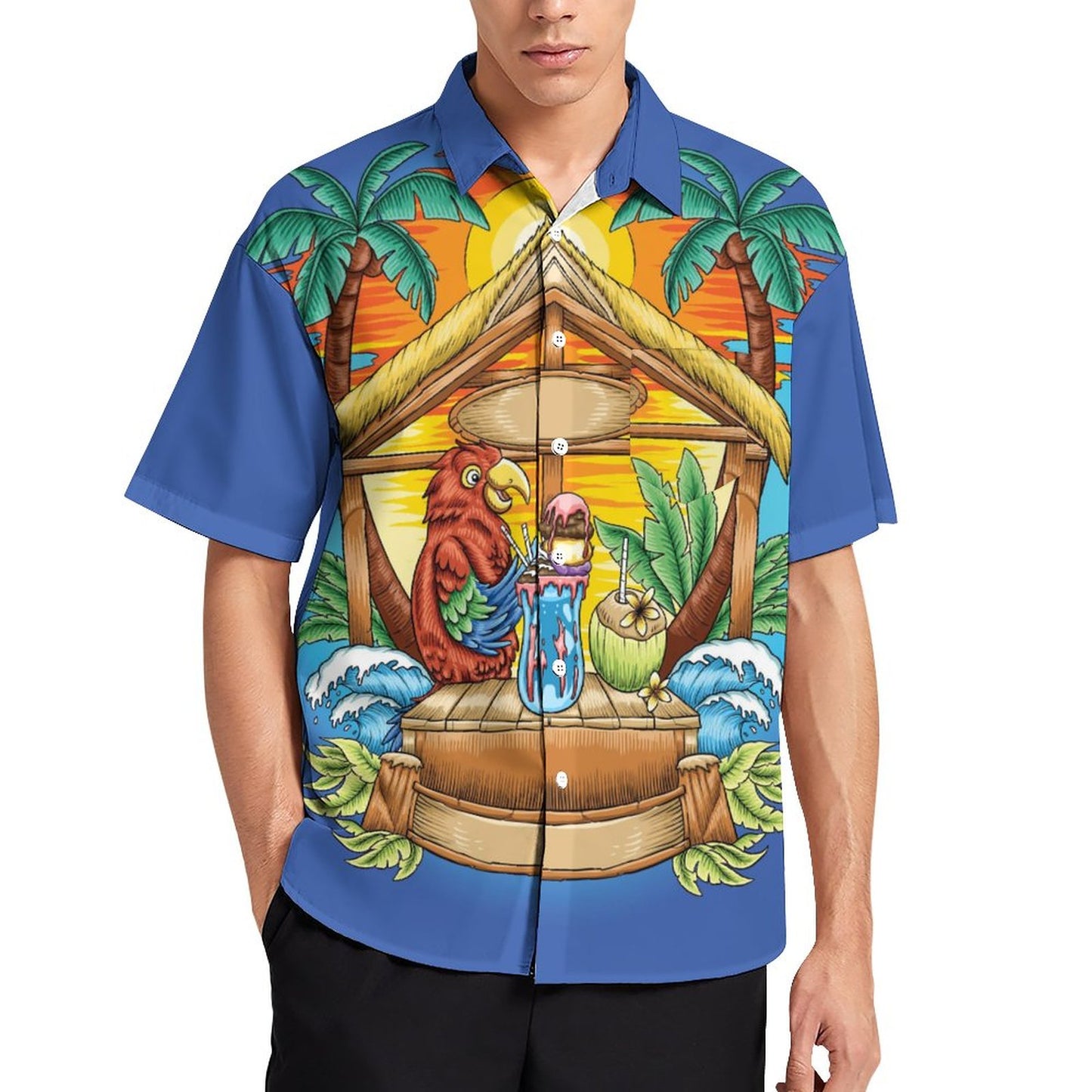 Men's Hawaiian Parrot Print Casual Short Sleeve Shirt 2306102578