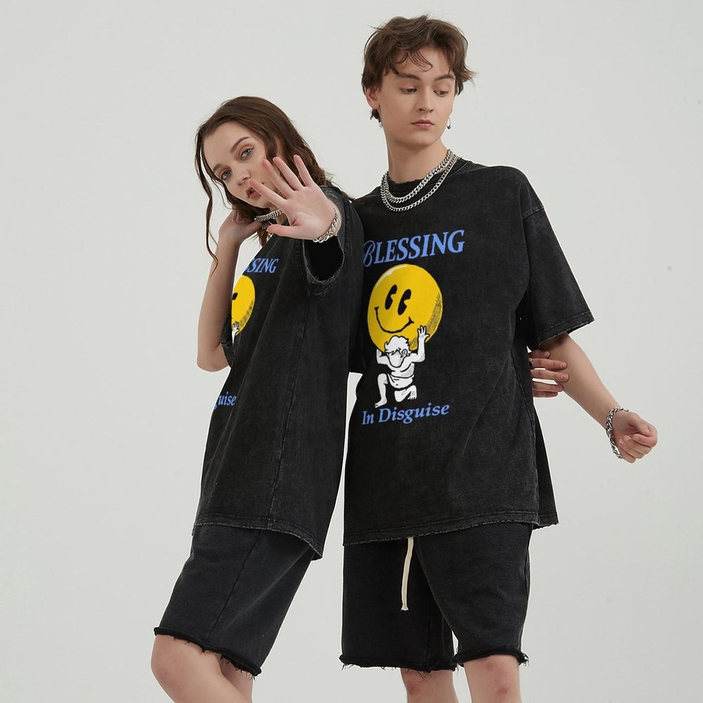 Unisex Vintage Solid Wash Denim T-Shirts 2306102105