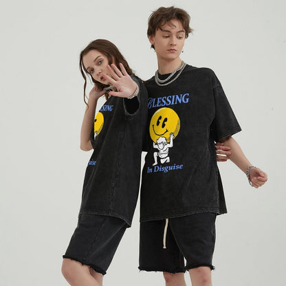 Unisex Vintage Solid Wash Denim T-Shirts 2306102105