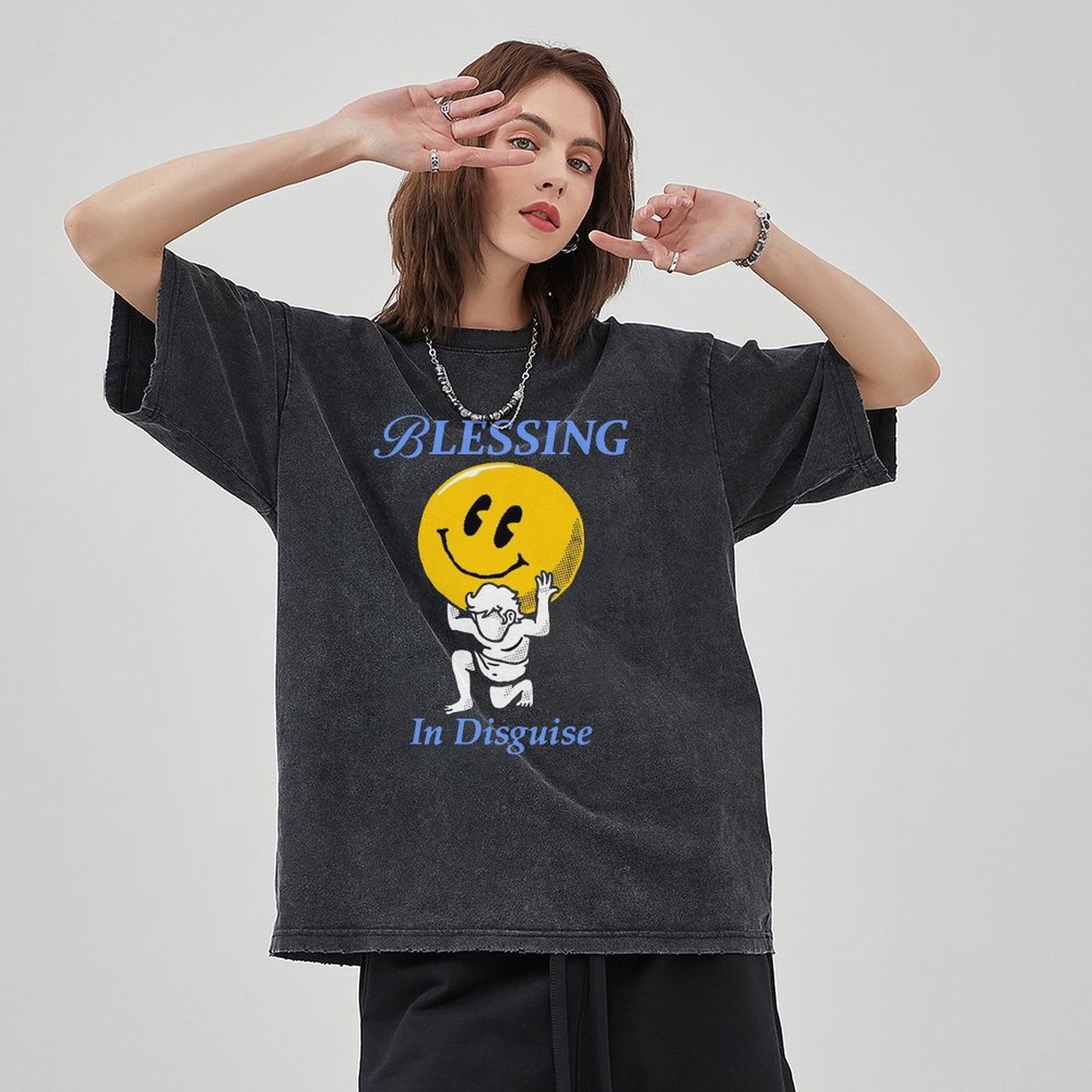 Unisex Vintage Solid Wash Denim T-Shirts 2306102105