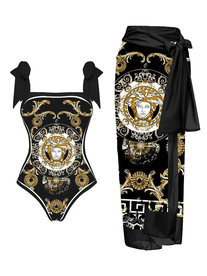 Dark Print Reversible One Piece Swimsuit And Cover up
