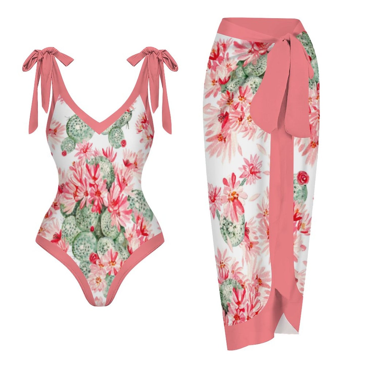 Casual Printed One-Piece Swimsuit And Cover Up 2305102886