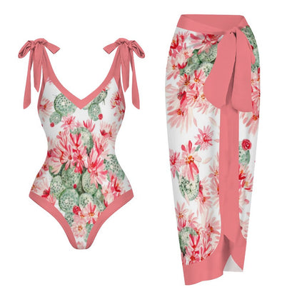 Casual Printed One-Piece Swimsuit And Cover Up 2305102886