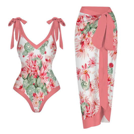 Casual Printed One-Piece Swimsuit And Cover Up 2305102886