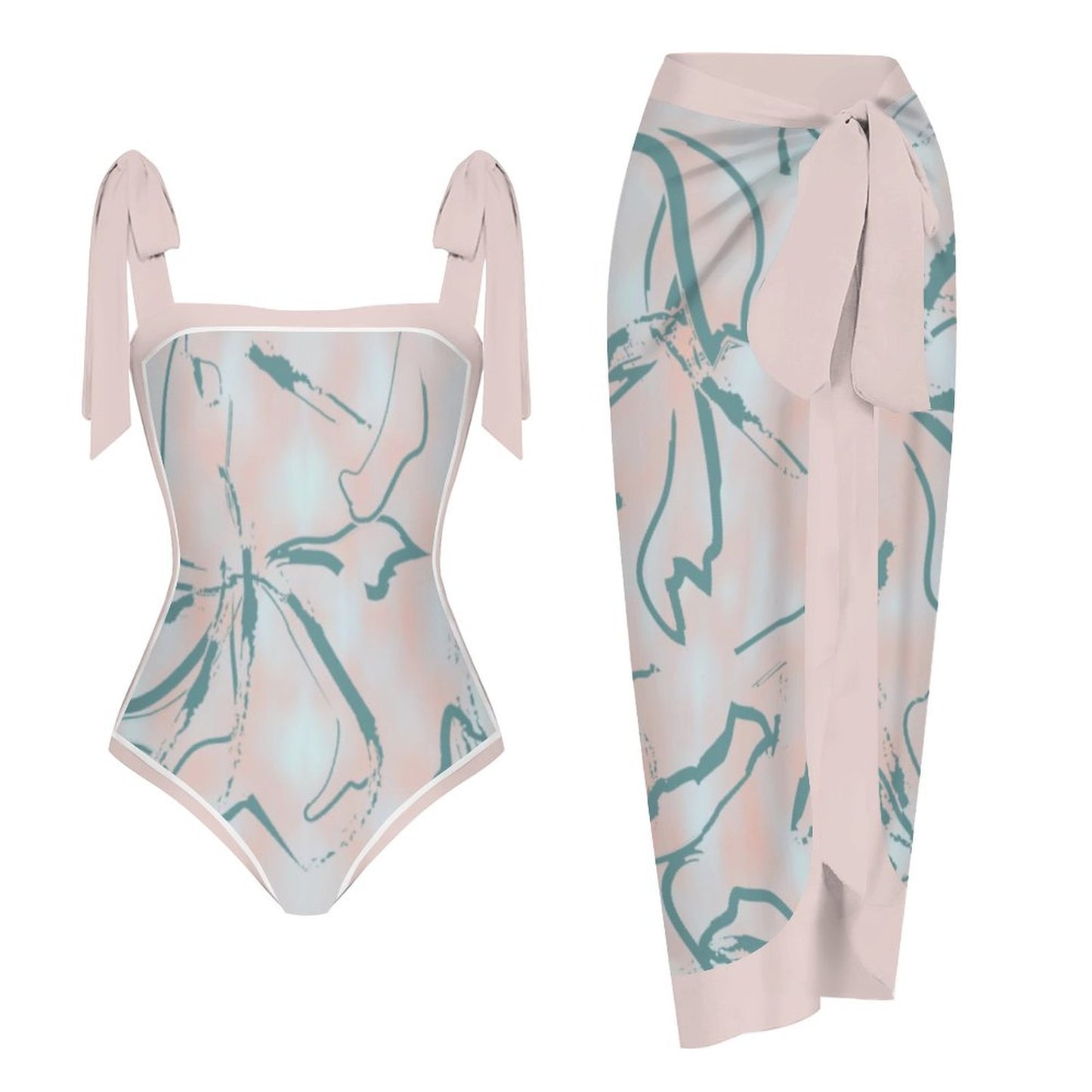 Fashion Printed One Piece Swimsuit And Cover Up 2305106812