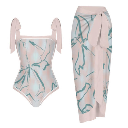 Fashion Printed One Piece Swimsuit And Cover Up 2305106812
