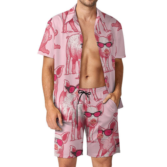 Men's Hawaiian Print Beach Two-Piece Suit 2305102356