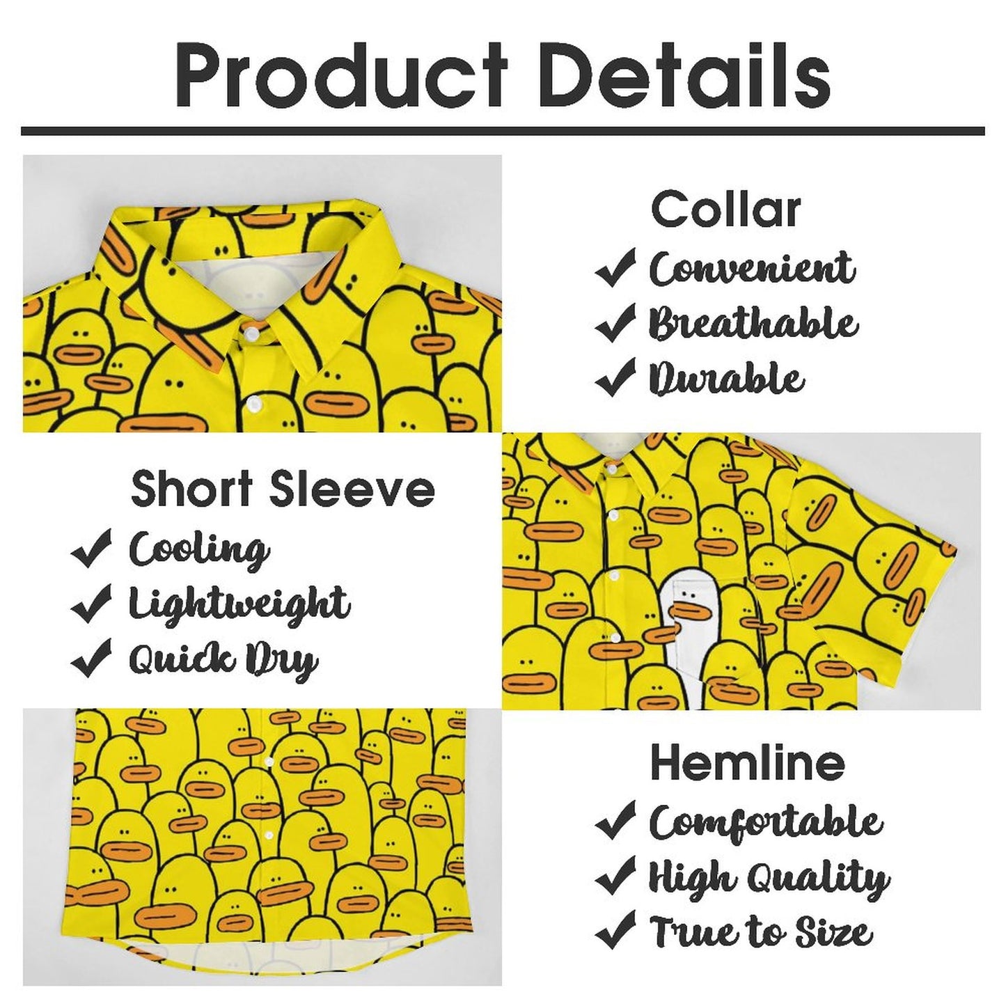 Men's Little Yellow Duck Print Casual Short Sleeve Shirt 2306102378