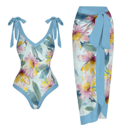 Casual Printed One-Piece Swimsuit And Cover Up 2305102829