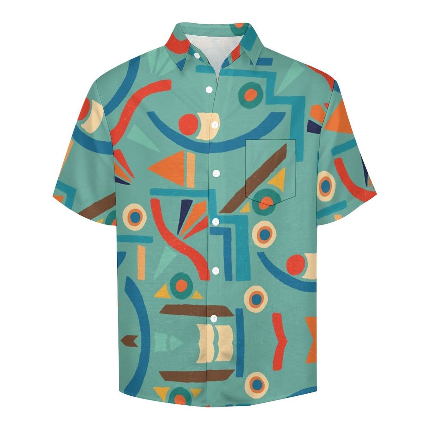 Geometric Pattern Breast Pocket Short Sleeve Shirt 2306100690